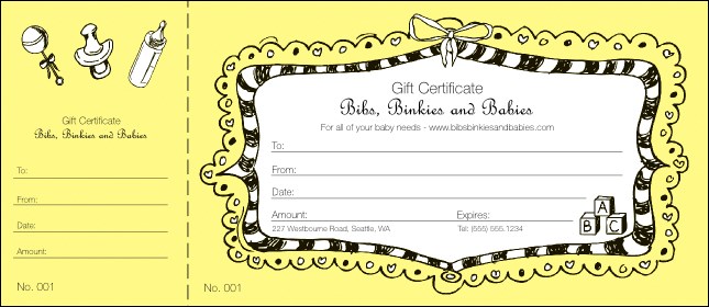 Baby Gift Certificate Product Front