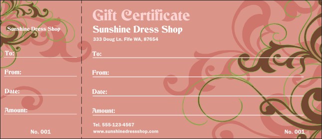 Pink Vines Gift Certificate Product Front