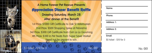 Animal Rescue Benefit Raffle Ticket Product Front