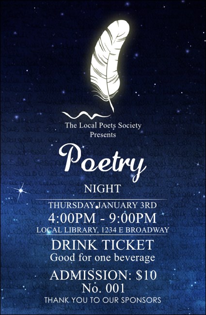 Poetry Quill Drink Ticket Product Front