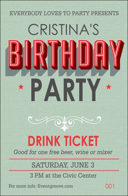 Birthday Party Green Drink Ticket Product Front