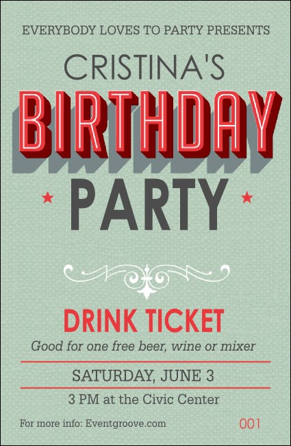 Birthday Party Green Drink Ticket