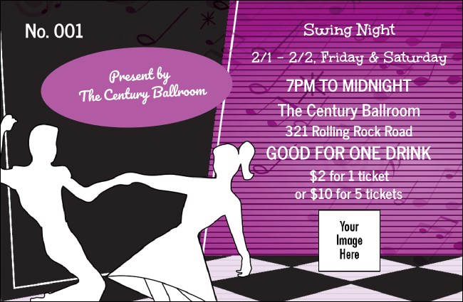 50s Swing Dance Drink Ticket Product Front