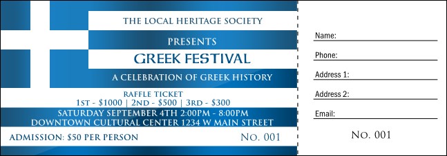 Greek Flag Raffle Ticket