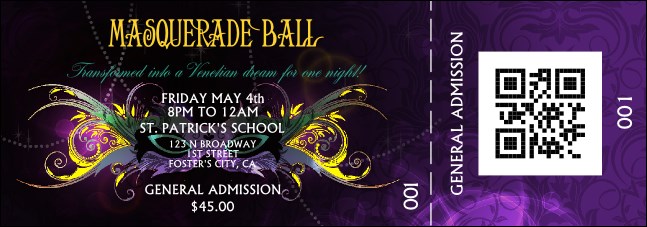 Masquerade Ball Event Ticket Product Front