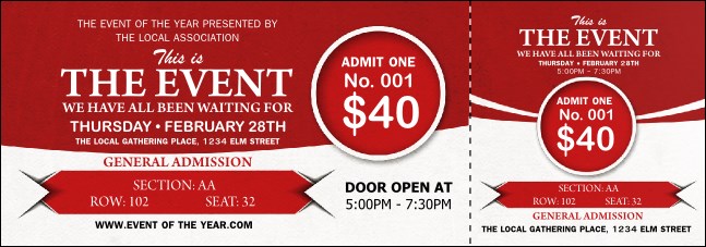 Red Reserved Event Ticket Product Front