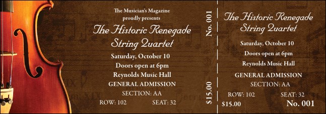 Violin Brown Reserved Event Ticket Product Front