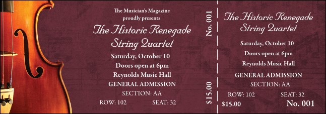 Violin Burgundy Reserved Event Ticket Product Front
