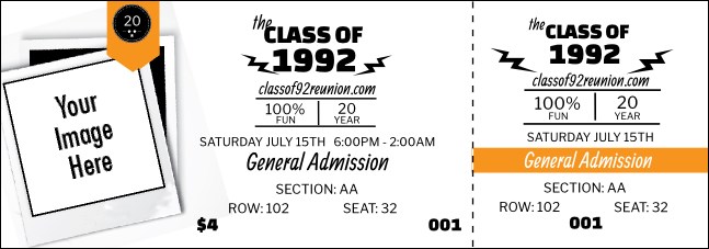 Class Reunion Mascot Orange Reserved Event Ticket Product Front