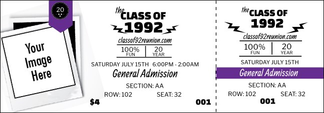 Class Reunion Mascot Purple Reserved Event Ticket Product Front