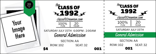 Class Reunion Mascot Green Reserved Event Ticket Product Front