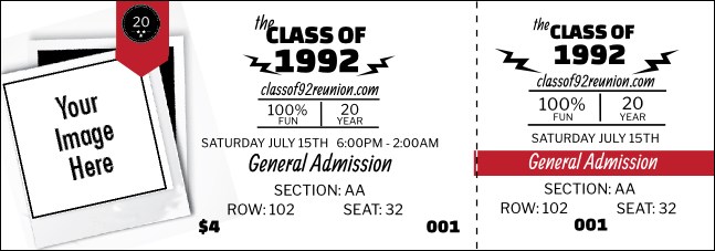 Class Reunion Mascot Red Reserved Event Ticket Product Front