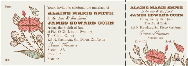 Wedding Flower Motif Reserved Event Ticket Product Front