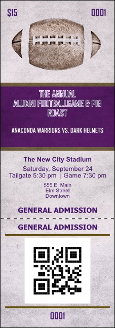 Football Purple Event Ticket Product Front
