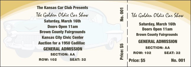 50s Classic Car Reserved Event Ticket Product Front