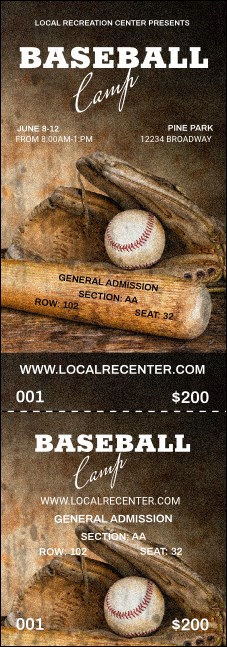 Baseball Camp Reserved Event Ticket Product Front
