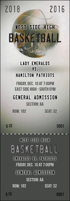 Basketball Schedule Reserved Event Ticket Product Front