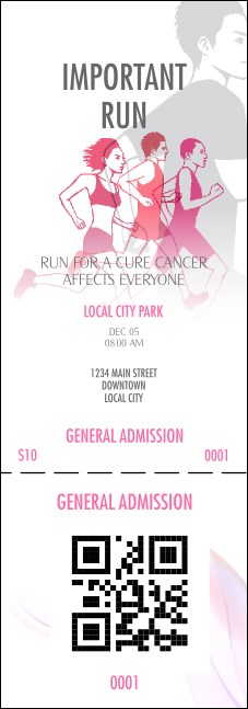 Run for a Cause Pink Event Ticket Product Front
