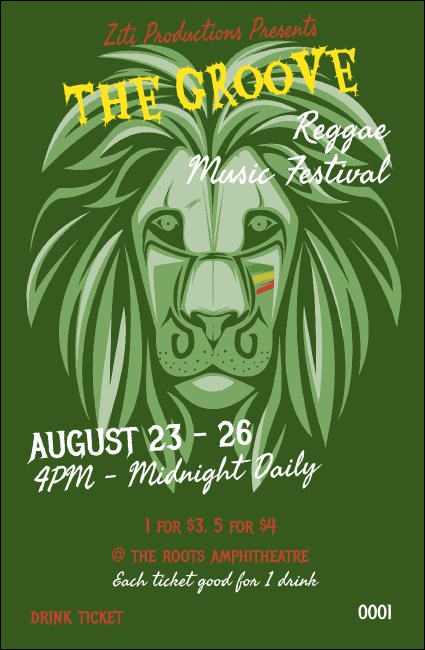 Reggae Lion Drink Ticket Product Front