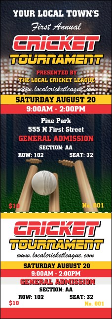 Cricket 2 Reserved Event Ticket Product Front