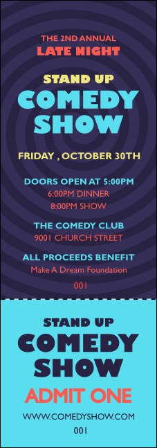 Comedy Spirals Blue Event Ticket Product Front