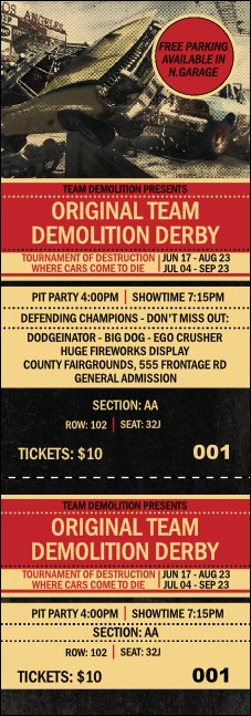 Demolition Derby Reserved Event Ticket Product Front