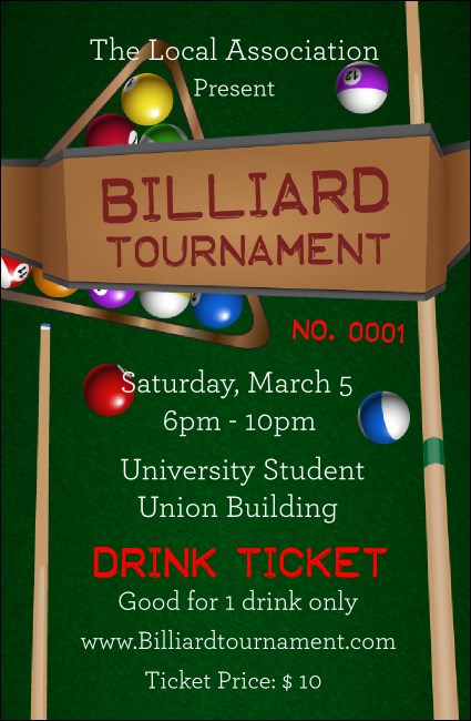Billiard Tournament Drink Ticket Product Front