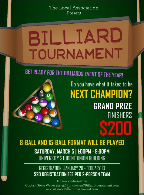 Billiard Tournament Flyer Product Front
