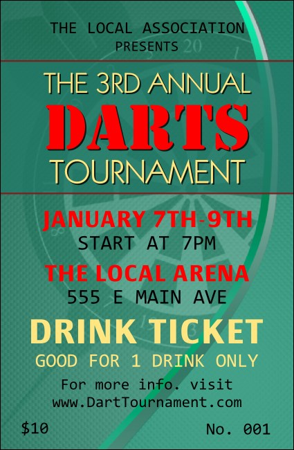 Dart Tournament Drink Ticket Product Front