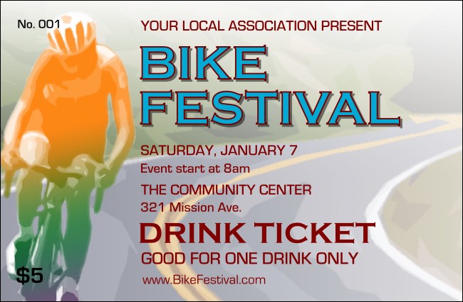 Bike Festival Drink Ticket Product Front