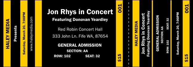 Yellow and Black Reserved  Event Ticket Product Front