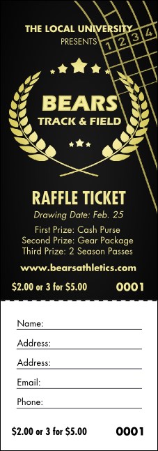 Track and Field Black and Gold Raffle Ticket Product Front