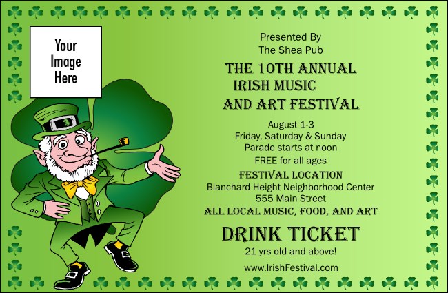 St Patrick's Day Colored Drink Ticket
