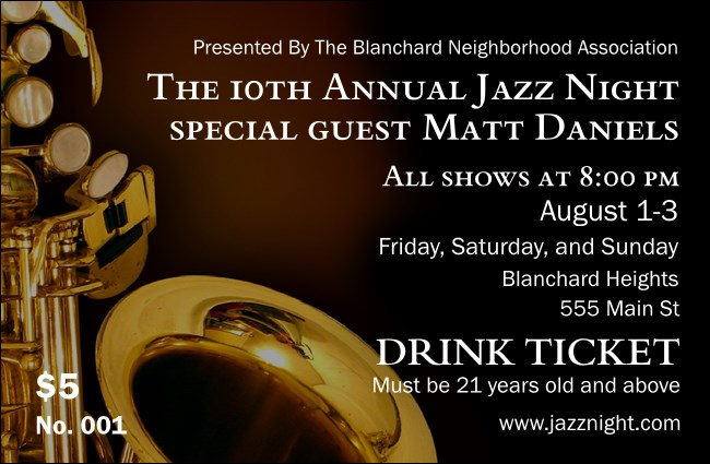 Jazz Drink Ticket Product Front
