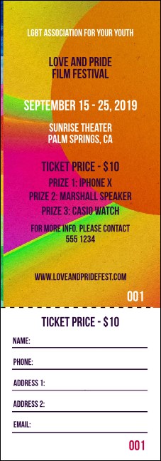LGBT Film Festival Raffle Ticket Product Front