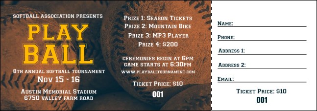 Softball Brown Raffle Ticket