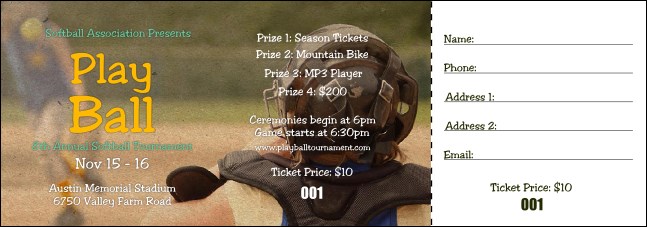 Youth Softball Raffle Ticket