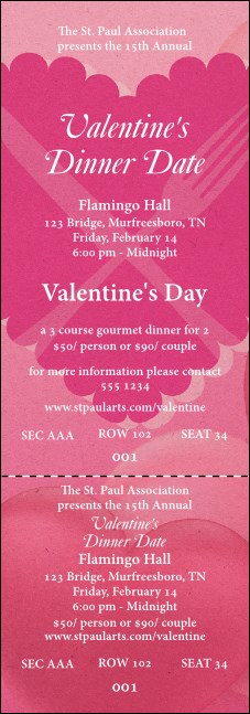 Valentine's Dinner Date Reserved Event Ticket Product Front