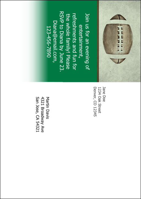 Football Green Postcard Mailer Product Back