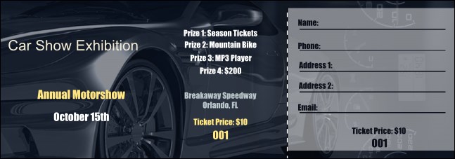 Car Show Speed Dial Raffle Ticket Product Front