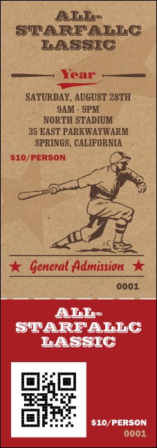 All Star Retro Baseball QR Event Ticke Product Front