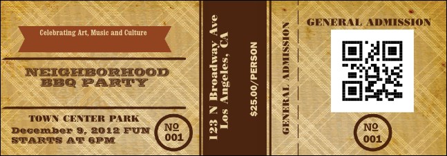 BBQ Vintage QR Event Ticket Product Front