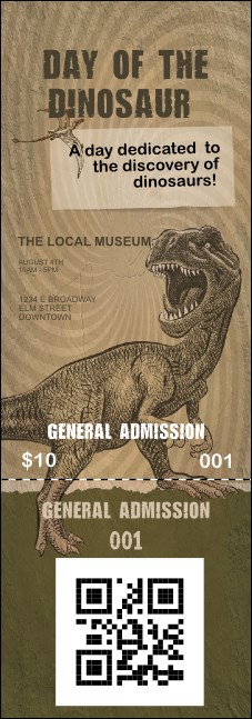 Dinosaur Illustrated QR Event Ticket Product Front