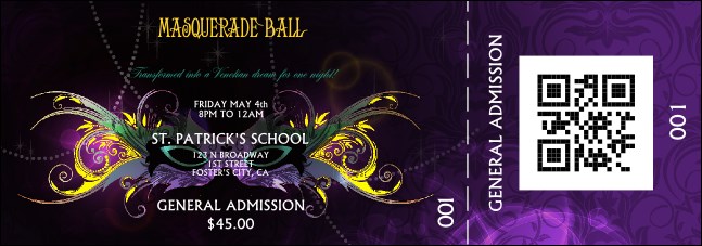 Masquerade Ball QR Event Ticket Product Front