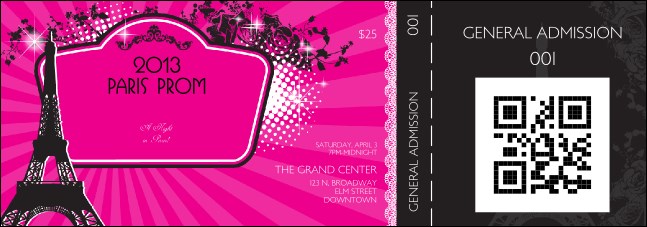 Paris Pink and Black QR Event Ticket Product Front