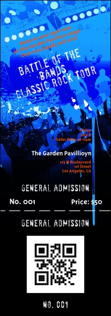 Rock Concert Blue QR Event Ticket Product Front