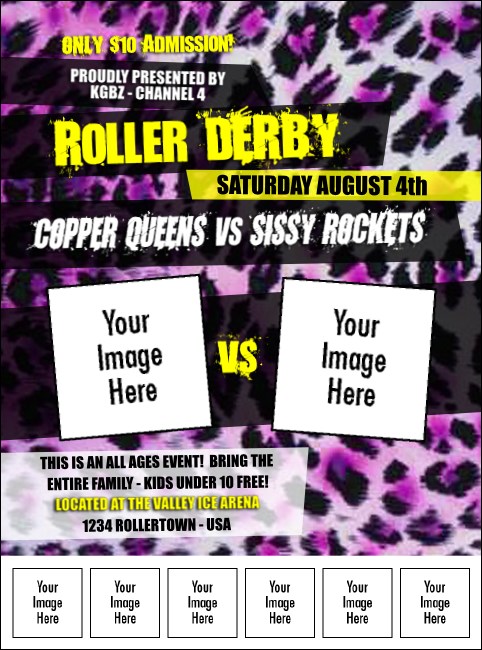Roller Derby Pink Leopard Logo Flyer