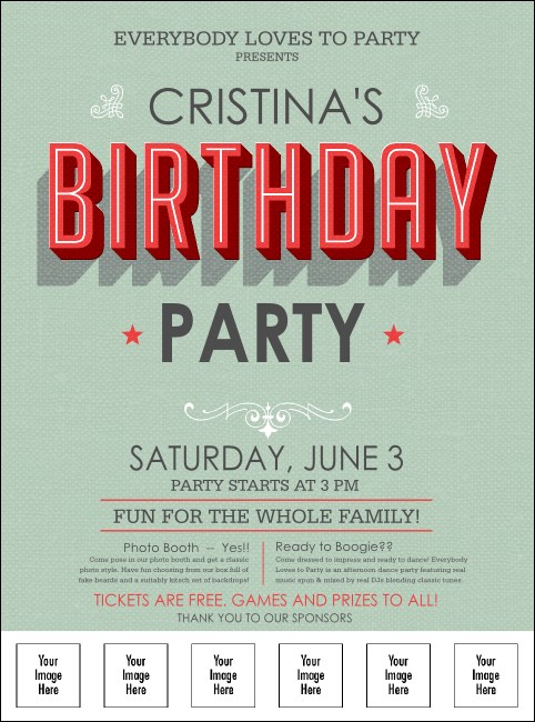 Birthday Party Green Logo Flyer