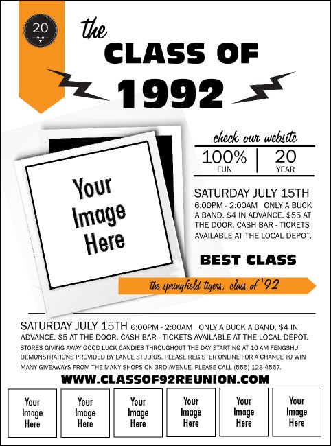Class Reunion Mascot Orange Logo Flyer Product Front