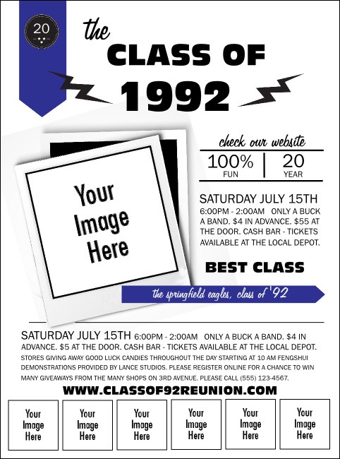 Class Reunion Mascot Blue Logo Flyer Product Front